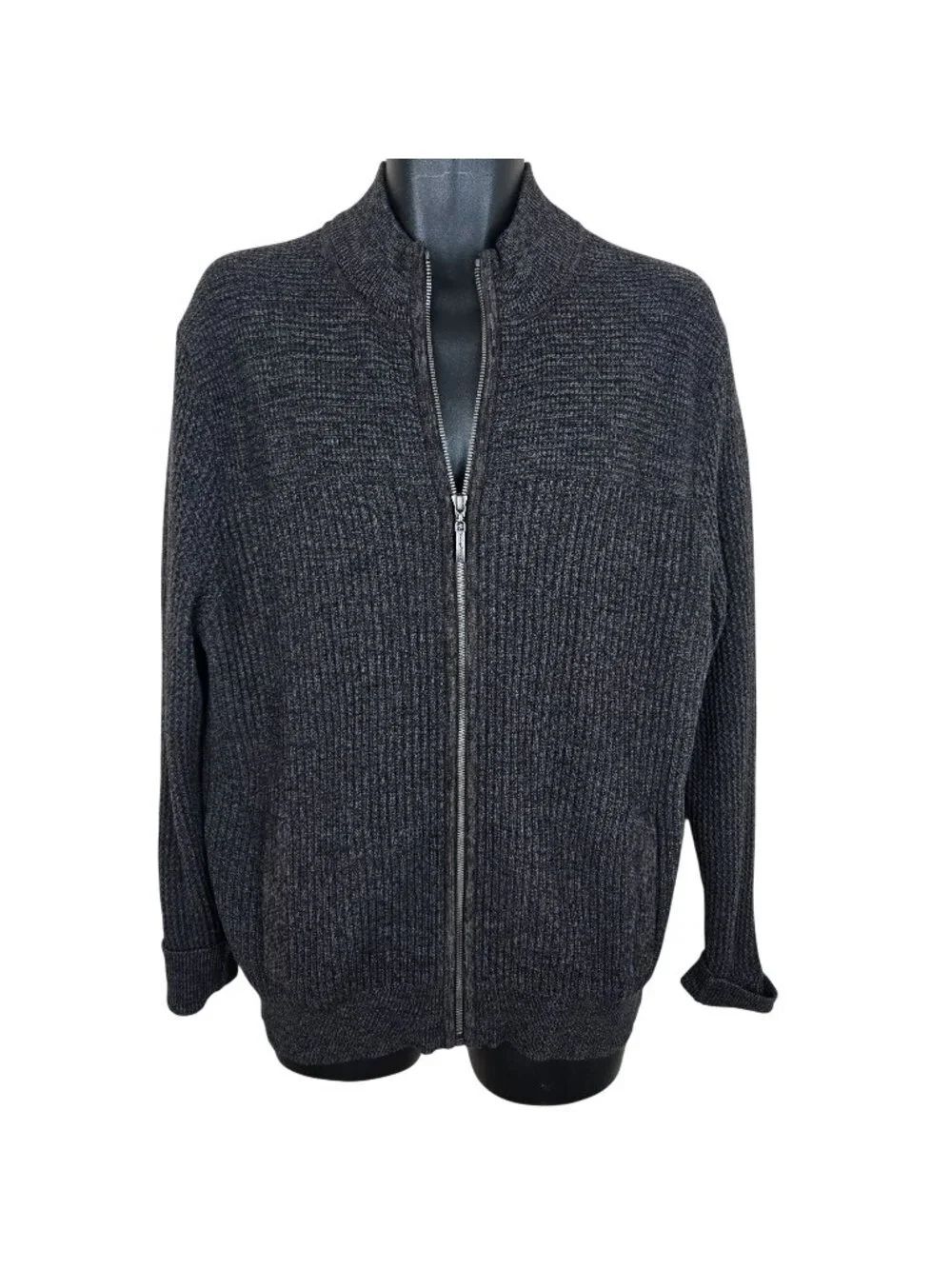 Tommy Bahama Full Zip Gray Ribbed Sweater Jacket 100% Cotton Mens XL